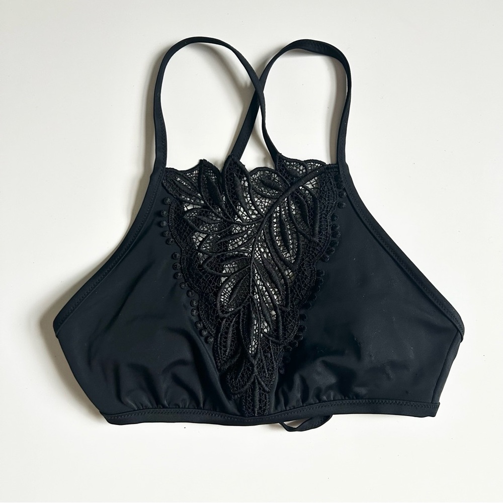Adore Me Sara Black Lace High Neck Swim Top